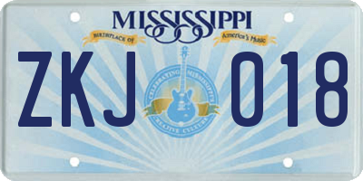 MS license plate ZKJ018