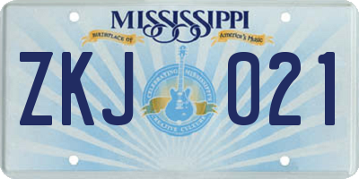 MS license plate ZKJ021