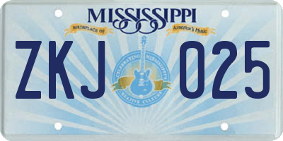 MS license plate ZKJ025