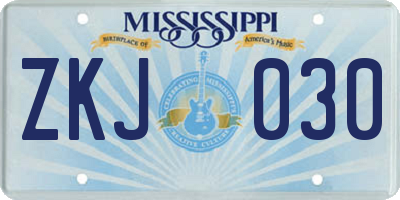 MS license plate ZKJ030