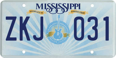 MS license plate ZKJ031