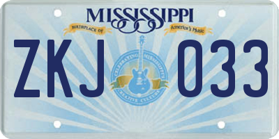 MS license plate ZKJ033