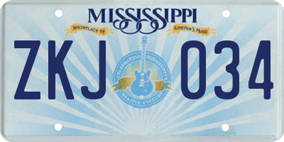 MS license plate ZKJ034
