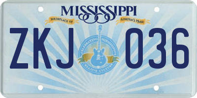 MS license plate ZKJ036