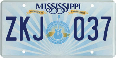 MS license plate ZKJ037