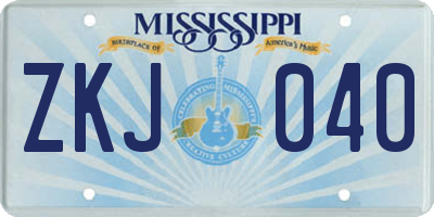 MS license plate ZKJ040