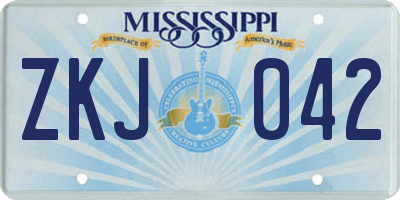 MS license plate ZKJ042