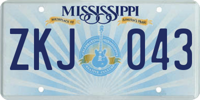 MS license plate ZKJ043