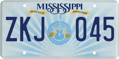 MS license plate ZKJ045