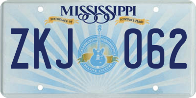 MS license plate ZKJ062