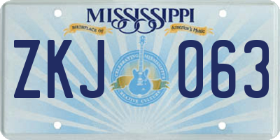 MS license plate ZKJ063