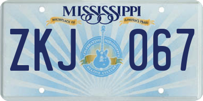 MS license plate ZKJ067