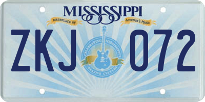 MS license plate ZKJ072