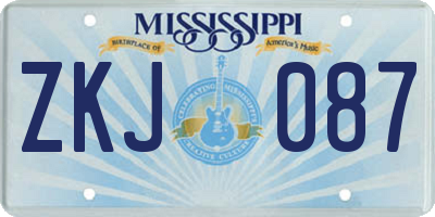 MS license plate ZKJ087