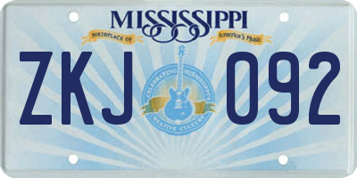 MS license plate ZKJ092
