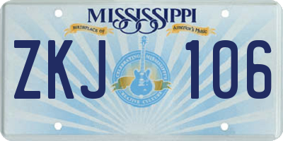 MS license plate ZKJ106