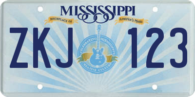 MS license plate ZKJ123