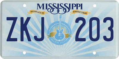 MS license plate ZKJ203