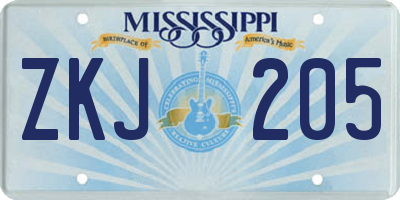 MS license plate ZKJ205