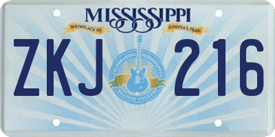 MS license plate ZKJ216