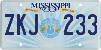 MS license plate ZKJ233