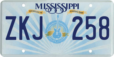 MS license plate ZKJ258