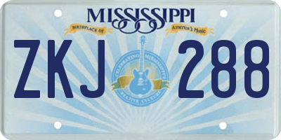 MS license plate ZKJ288