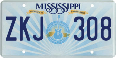 MS license plate ZKJ308