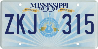 MS license plate ZKJ315