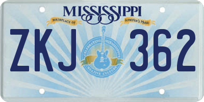 MS license plate ZKJ362