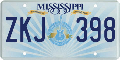 MS license plate ZKJ398