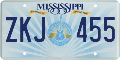 MS license plate ZKJ455