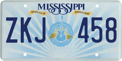 MS license plate ZKJ458
