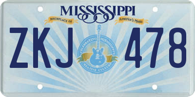 MS license plate ZKJ478