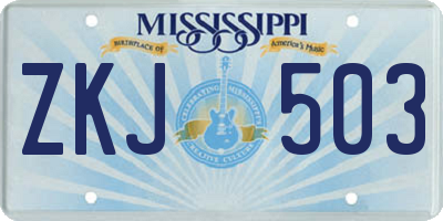 MS license plate ZKJ503