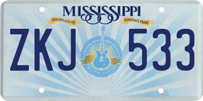 MS license plate ZKJ533
