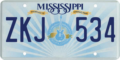 MS license plate ZKJ534