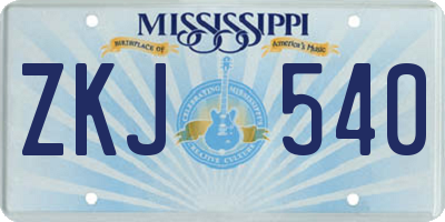 MS license plate ZKJ540