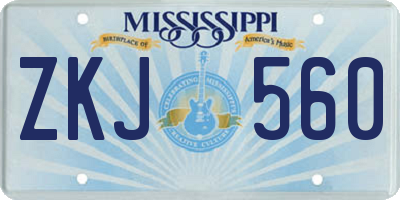 MS license plate ZKJ560