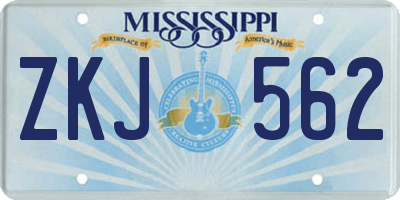 MS license plate ZKJ562