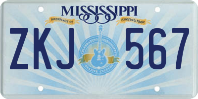 MS license plate ZKJ567