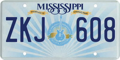 MS license plate ZKJ608