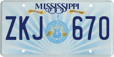MS license plate ZKJ670