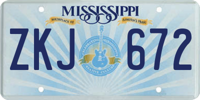 MS license plate ZKJ672