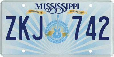 MS license plate ZKJ742