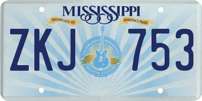 MS license plate ZKJ753