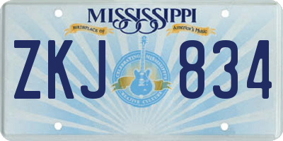 MS license plate ZKJ834