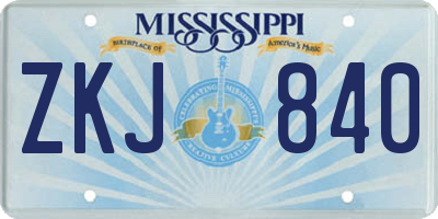 MS license plate ZKJ840