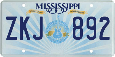 MS license plate ZKJ892