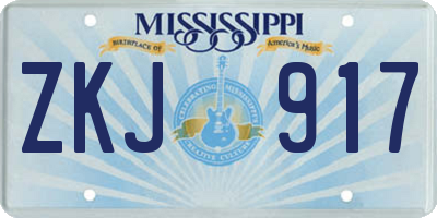 MS license plate ZKJ917